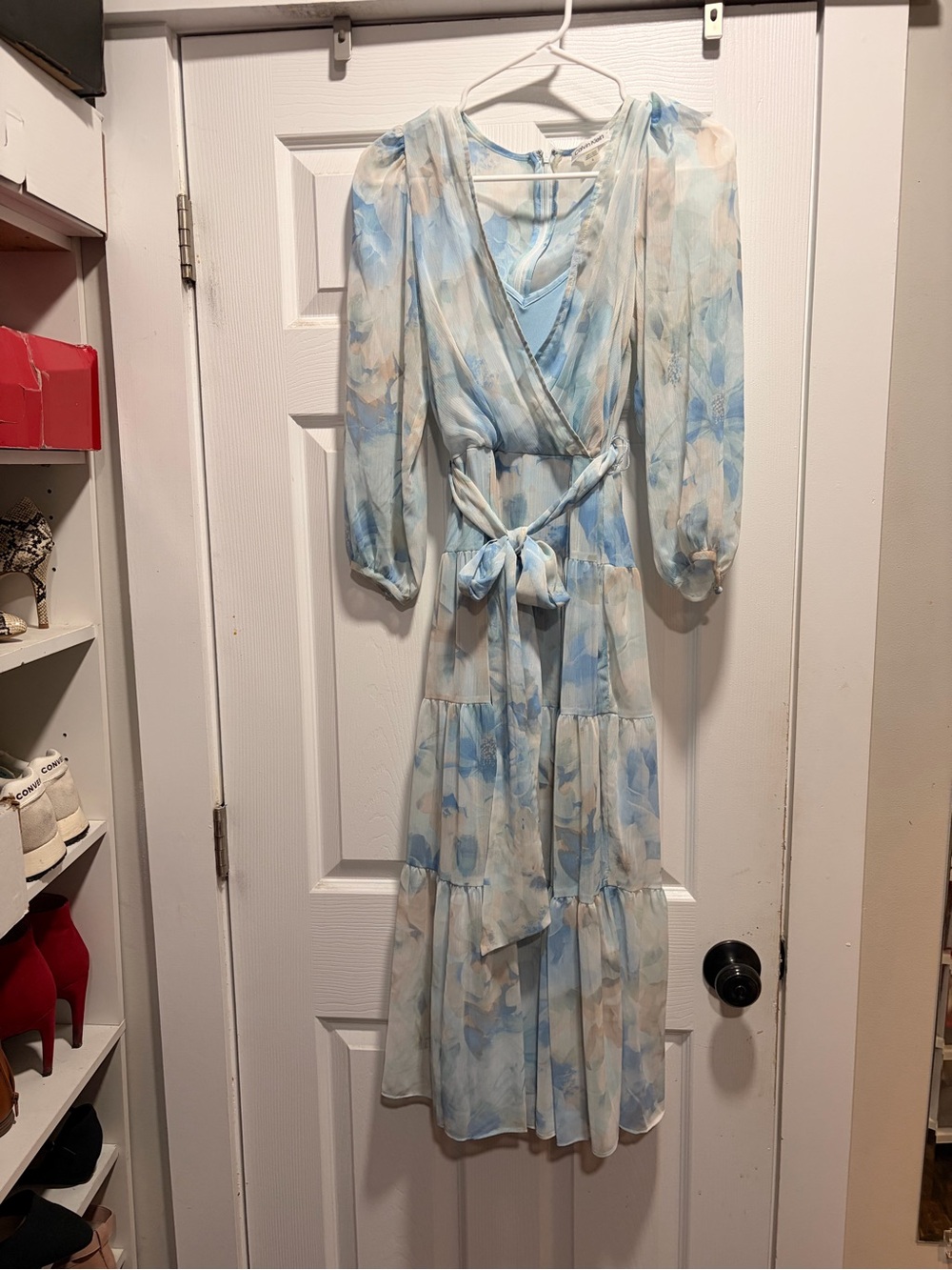 Calvin Klein Pale Blue and Cream Floral Maxi Dress